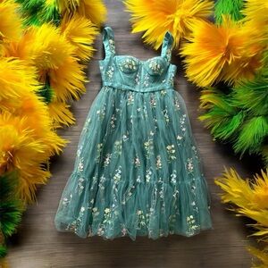 Floral Embroidered Green Dress